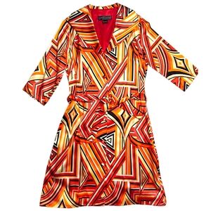 Girlfriend by Silversilk Geometric Silk Button Front Dress, Size L, Multicolored
